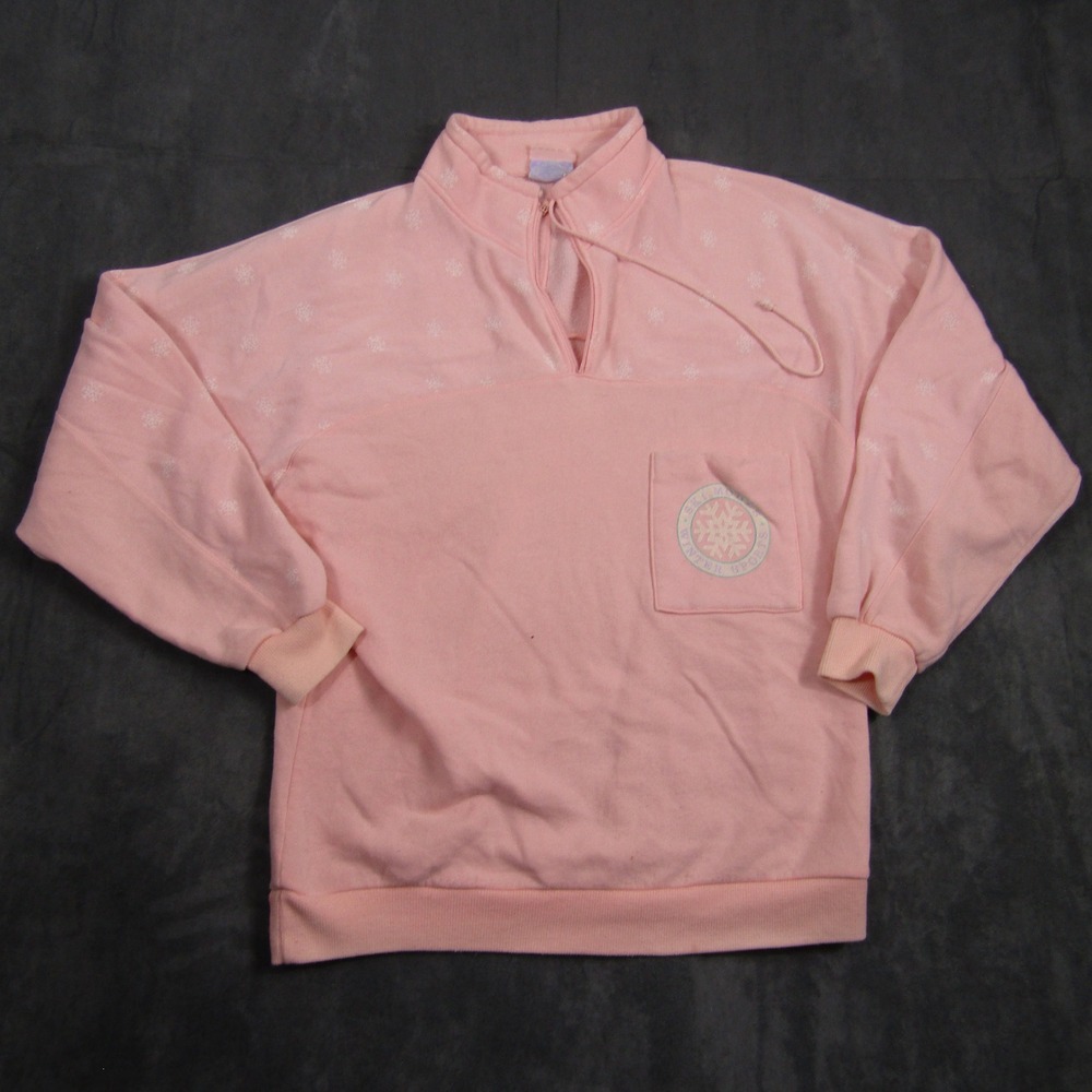 Ski Mode Pullover Sweatshirt Women Medium Pink Snowflake Quarter Zip Vintage